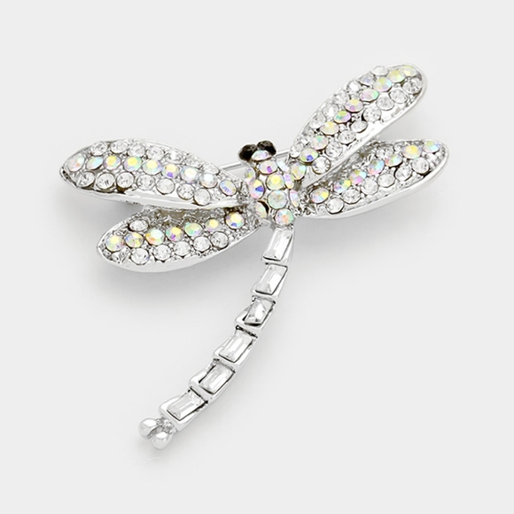 Abalone Dragonfly Pin Rhinestone Pave Crystal Brooch Bling Statement Accessory - Picture 1 of 2
